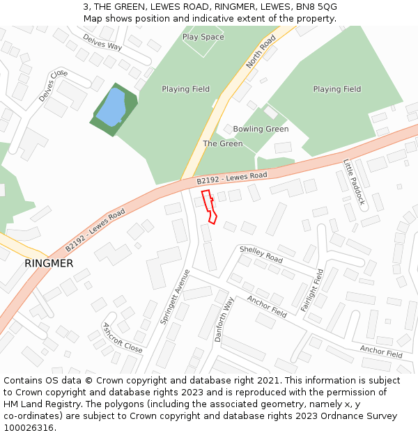 3, THE GREEN, LEWES ROAD, RINGMER, LEWES, BN8 5QG: Location map and indicative extent of plot