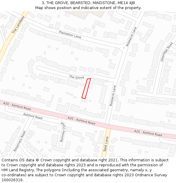 3, THE GROVE, BEARSTED, MAIDSTONE, ME14 4JB: Location map and indicative extent of plot