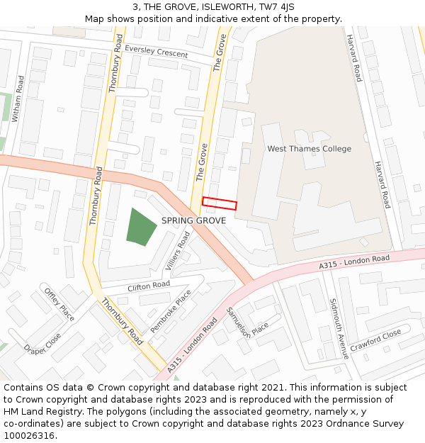 3, THE GROVE, ISLEWORTH, TW7 4JS: Location map and indicative extent of plot