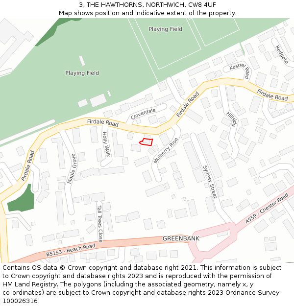 3, THE HAWTHORNS, NORTHWICH, CW8 4UF: Location map and indicative extent of plot