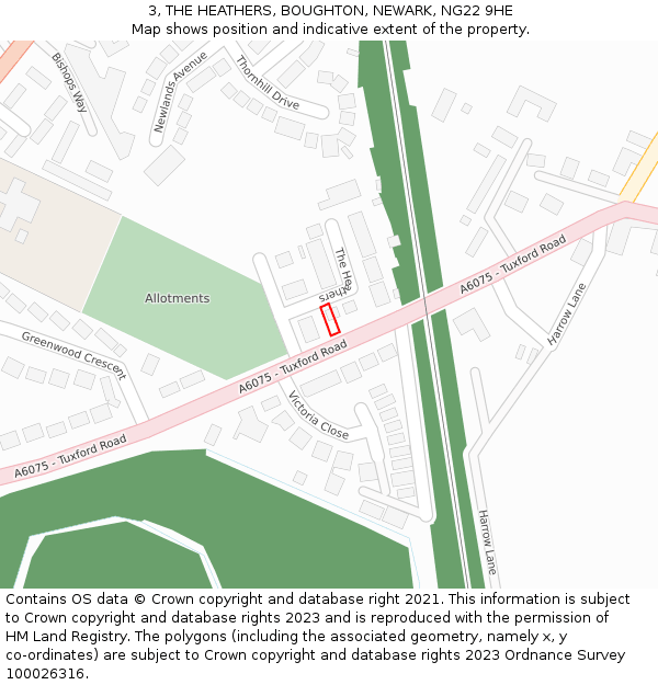 3, THE HEATHERS, BOUGHTON, NEWARK, NG22 9HE: Location map and indicative extent of plot