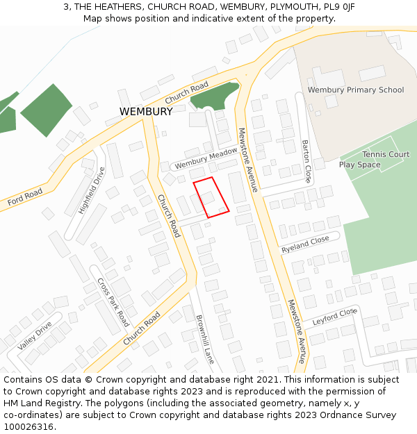 3, THE HEATHERS, CHURCH ROAD, WEMBURY, PLYMOUTH, PL9 0JF: Location map and indicative extent of plot