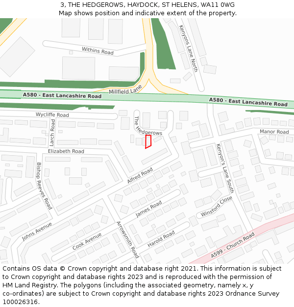 3, THE HEDGEROWS, HAYDOCK, ST HELENS, WA11 0WG: Location map and indicative extent of plot