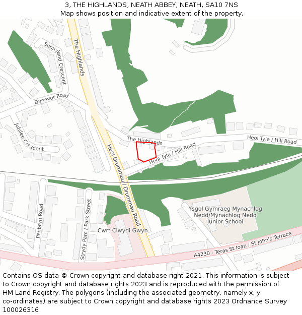 3, THE HIGHLANDS, NEATH ABBEY, NEATH, SA10 7NS: Location map and indicative extent of plot