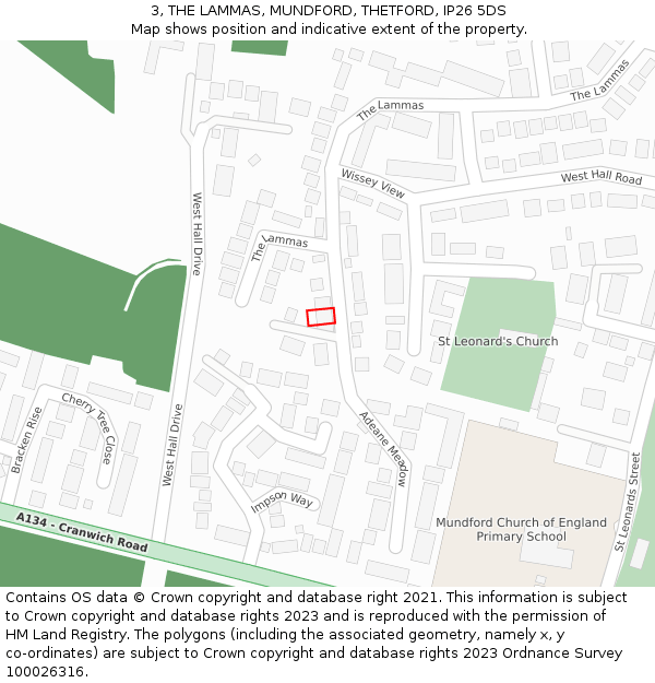 3, THE LAMMAS, MUNDFORD, THETFORD, IP26 5DS: Location map and indicative extent of plot