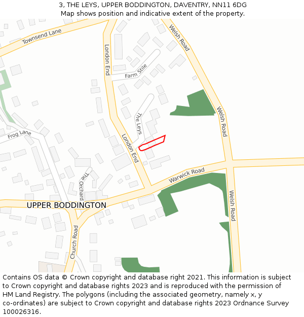 3, THE LEYS, UPPER BODDINGTON, DAVENTRY, NN11 6DG: Location map and indicative extent of plot