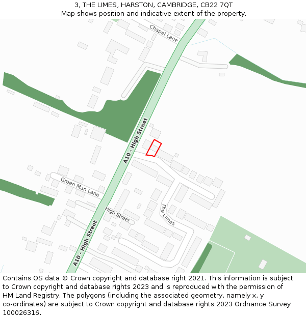 3, THE LIMES, HARSTON, CAMBRIDGE, CB22 7QT: Location map and indicative extent of plot