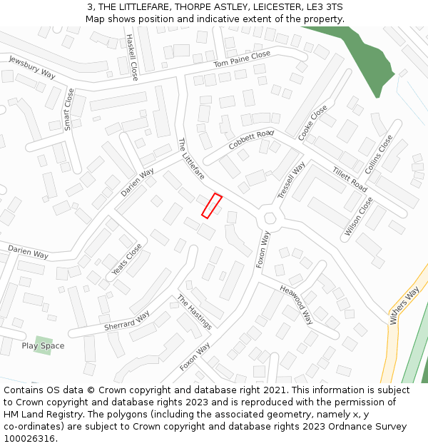 3, THE LITTLEFARE, THORPE ASTLEY, LEICESTER, LE3 3TS: Location map and indicative extent of plot