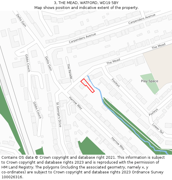 3, THE MEAD, WATFORD, WD19 5BY: Location map and indicative extent of plot