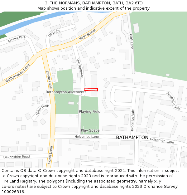 3, THE NORMANS, BATHAMPTON, BATH, BA2 6TD: Location map and indicative extent of plot