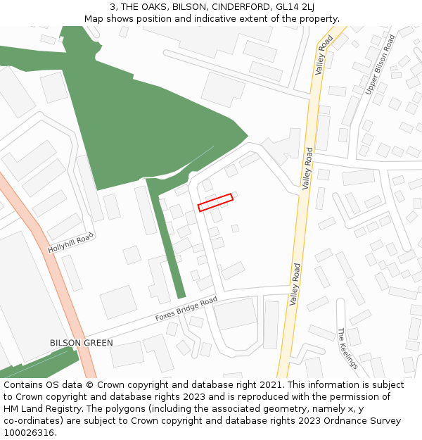 3, THE OAKS, BILSON, CINDERFORD, GL14 2LJ: Location map and indicative extent of plot