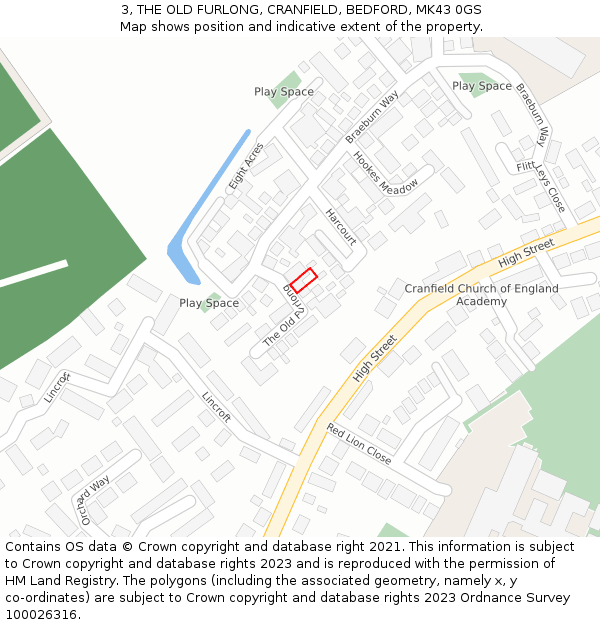 3, THE OLD FURLONG, CRANFIELD, BEDFORD, MK43 0GS: Location map and indicative extent of plot