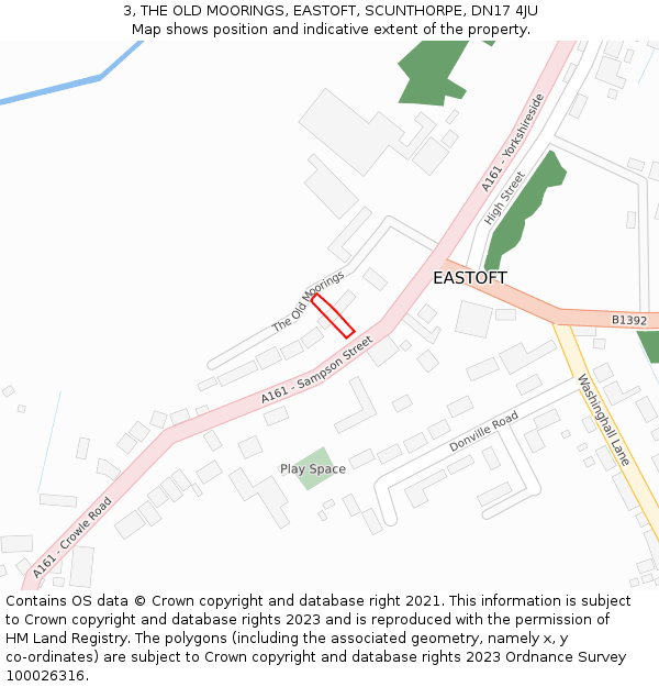 3, THE OLD MOORINGS, EASTOFT, SCUNTHORPE, DN17 4JU: Location map and indicative extent of plot