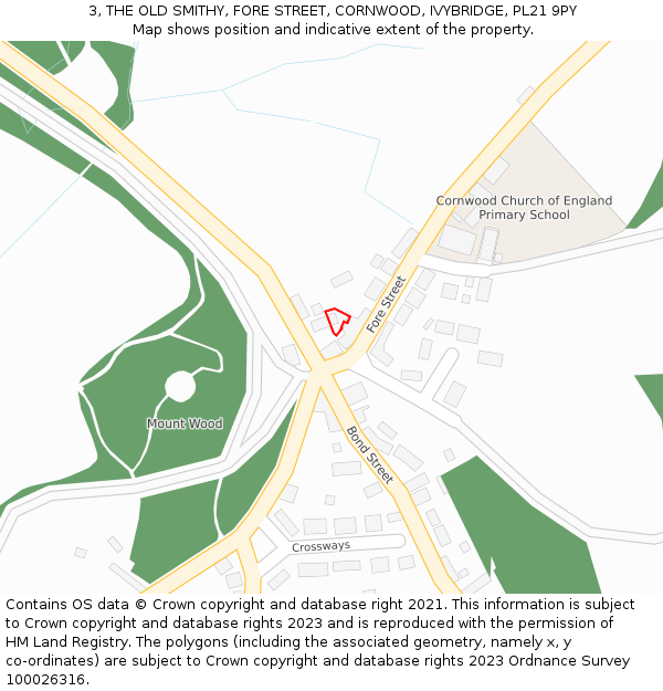 3, THE OLD SMITHY, FORE STREET, CORNWOOD, IVYBRIDGE, PL21 9PY: Location map and indicative extent of plot