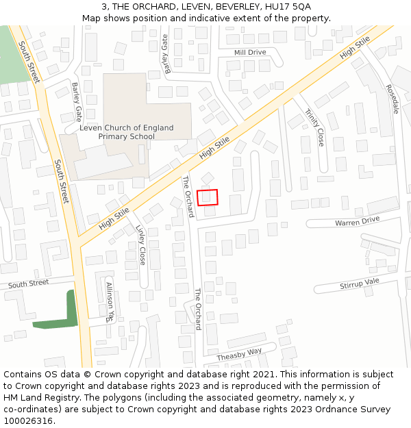 3, THE ORCHARD, LEVEN, BEVERLEY, HU17 5QA: Location map and indicative extent of plot