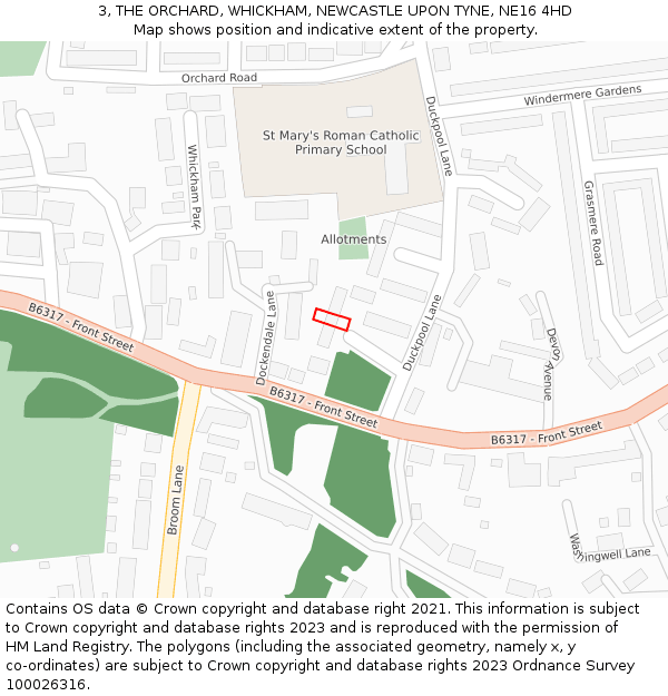 3, THE ORCHARD, WHICKHAM, NEWCASTLE UPON TYNE, NE16 4HD: Location map and indicative extent of plot