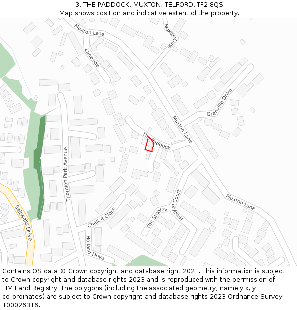 3, THE PADDOCK, MUXTON, TELFORD, TF2 8QS: Location map and indicative extent of plot