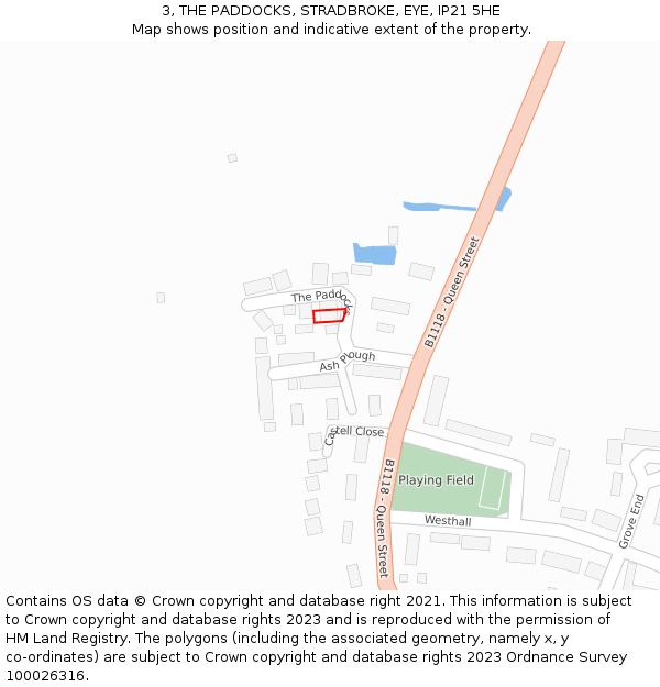 3, THE PADDOCKS, STRADBROKE, EYE, IP21 5HE: Location map and indicative extent of plot