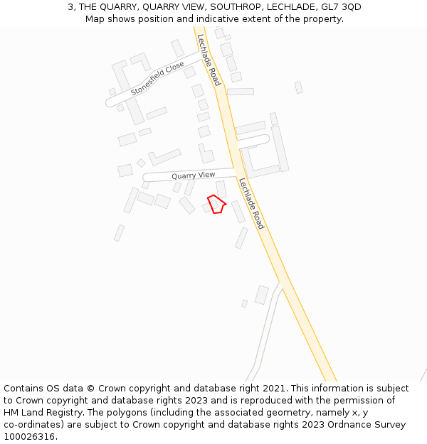 3, THE QUARRY, QUARRY VIEW, SOUTHROP, LECHLADE, GL7 3QD: Location map and indicative extent of plot