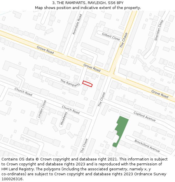 3, THE RAMPARTS, RAYLEIGH, SS6 8PY: Location map and indicative extent of plot
