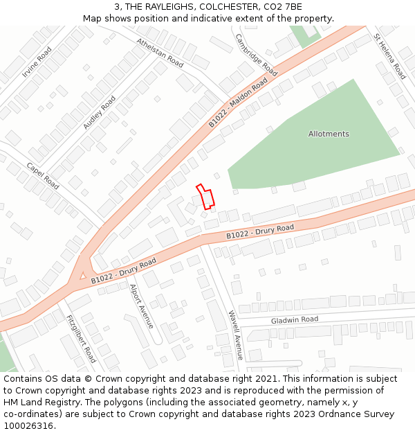 3, THE RAYLEIGHS, COLCHESTER, CO2 7BE: Location map and indicative extent of plot