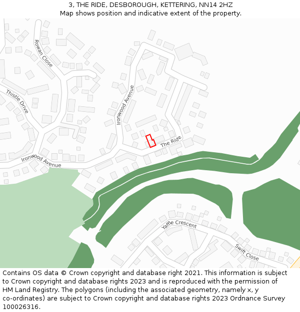 3, THE RIDE, DESBOROUGH, KETTERING, NN14 2HZ: Location map and indicative extent of plot