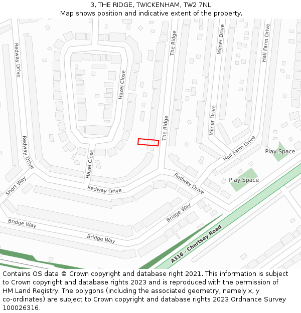 3, THE RIDGE, TWICKENHAM, TW2 7NL: Location map and indicative extent of plot