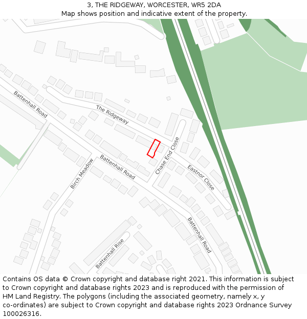 3, THE RIDGEWAY, WORCESTER, WR5 2DA: Location map and indicative extent of plot