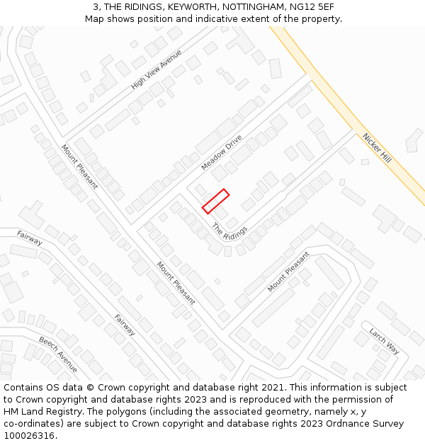 3, THE RIDINGS, KEYWORTH, NOTTINGHAM, NG12 5EF: Location map and indicative extent of plot
