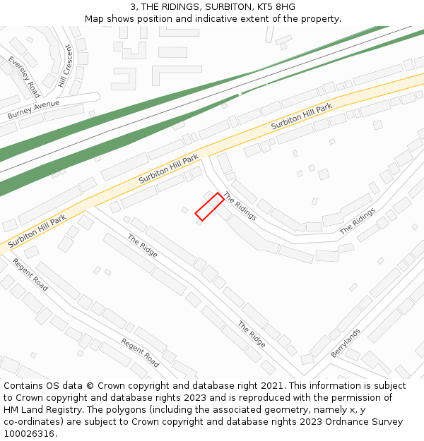 3, THE RIDINGS, SURBITON, KT5 8HG: Location map and indicative extent of plot
