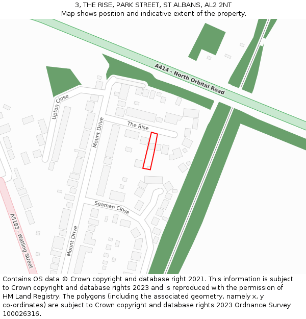 3, THE RISE, PARK STREET, ST ALBANS, AL2 2NT: Location map and indicative extent of plot