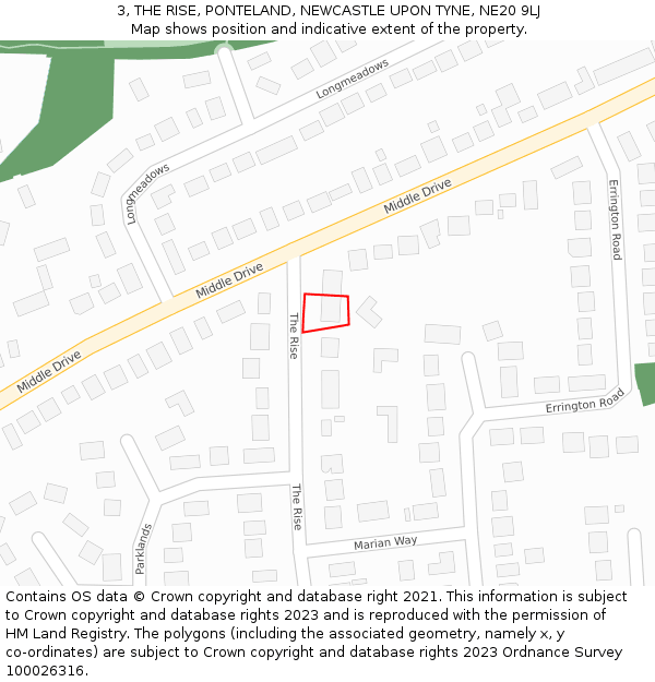 3, THE RISE, PONTELAND, NEWCASTLE UPON TYNE, NE20 9LJ: Location map and indicative extent of plot