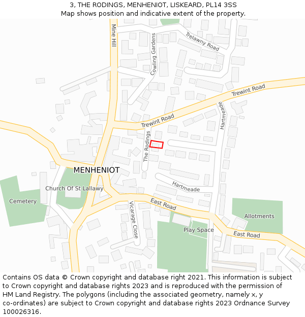 3, THE RODINGS, MENHENIOT, LISKEARD, PL14 3SS: Location map and indicative extent of plot