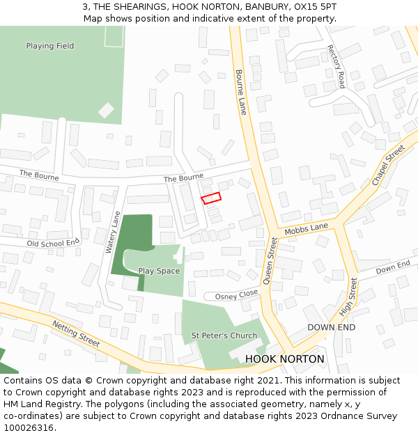 3, THE SHEARINGS, HOOK NORTON, BANBURY, OX15 5PT: Location map and indicative extent of plot