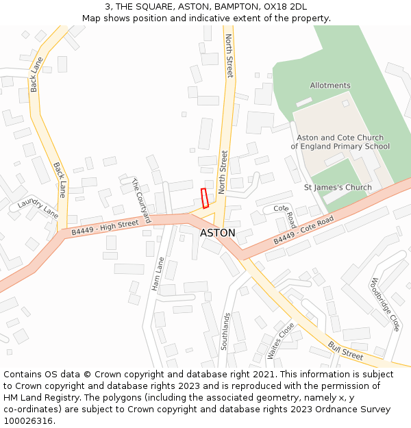 3, THE SQUARE, ASTON, BAMPTON, OX18 2DL: Location map and indicative extent of plot