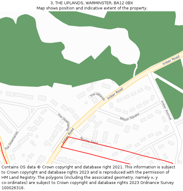 3, THE UPLANDS, WARMINSTER, BA12 0BX: Location map and indicative extent of plot