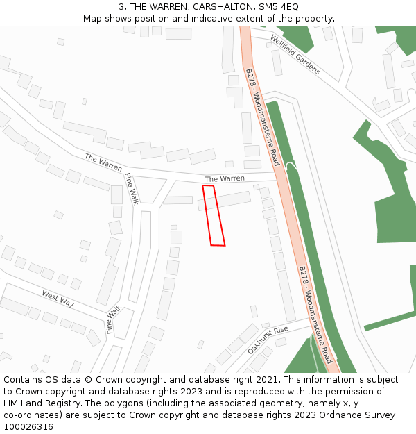 3, THE WARREN, CARSHALTON, SM5 4EQ: Location map and indicative extent of plot