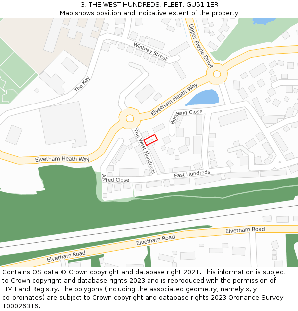 3, THE WEST HUNDREDS, FLEET, GU51 1ER: Location map and indicative extent of plot