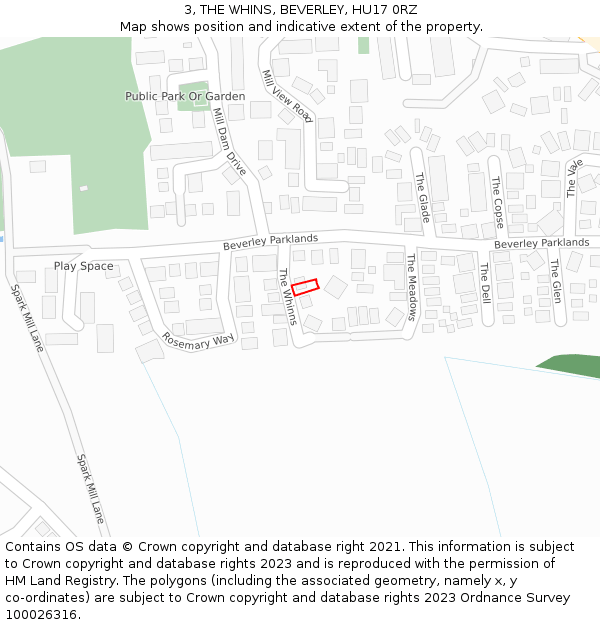 3, THE WHINS, BEVERLEY, HU17 0RZ: Location map and indicative extent of plot