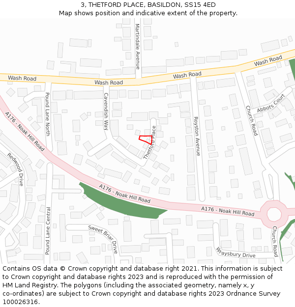 3, THETFORD PLACE, BASILDON, SS15 4ED: Location map and indicative extent of plot