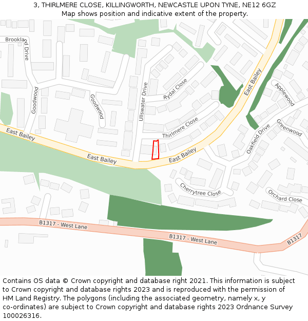 3, THIRLMERE CLOSE, KILLINGWORTH, NEWCASTLE UPON TYNE, NE12 6GZ: Location map and indicative extent of plot