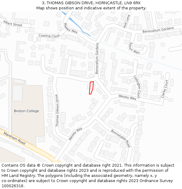 3, THOMAS GIBSON DRIVE, HORNCASTLE, LN9 6RX: Location map and indicative extent of plot