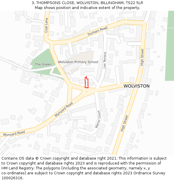 3, THOMPSONS CLOSE, WOLVISTON, BILLINGHAM, TS22 5LR: Location map and indicative extent of plot