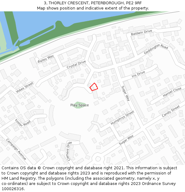 3, THORLEY CRESCENT, PETERBOROUGH, PE2 9RF: Location map and indicative extent of plot