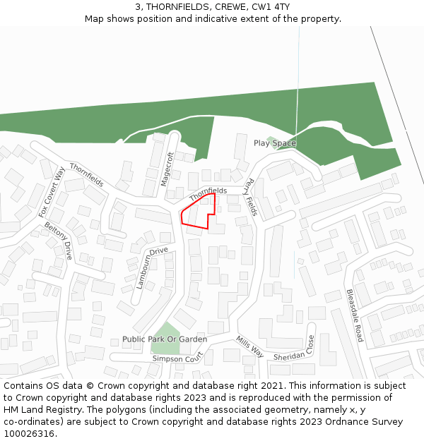 3, THORNFIELDS, CREWE, CW1 4TY: Location map and indicative extent of plot