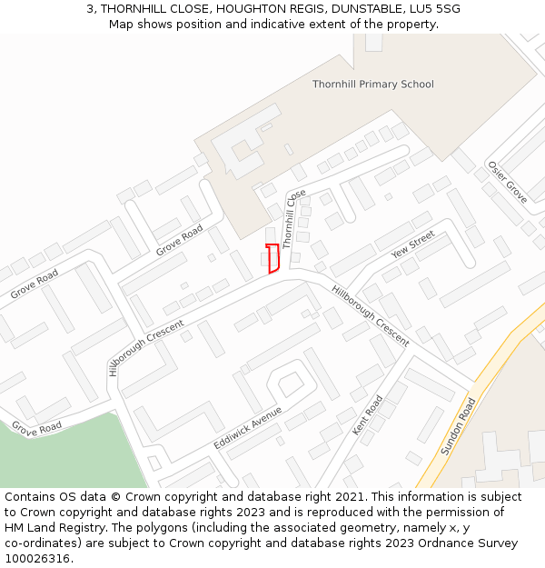 3, THORNHILL CLOSE, HOUGHTON REGIS, DUNSTABLE, LU5 5SG: Location map and indicative extent of plot