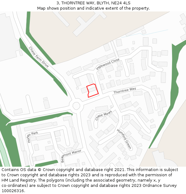 3, THORNTREE WAY, BLYTH, NE24 4LS: Location map and indicative extent of plot