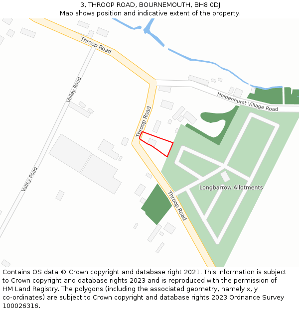 3, THROOP ROAD, BOURNEMOUTH, BH8 0DJ: Location map and indicative extent of plot