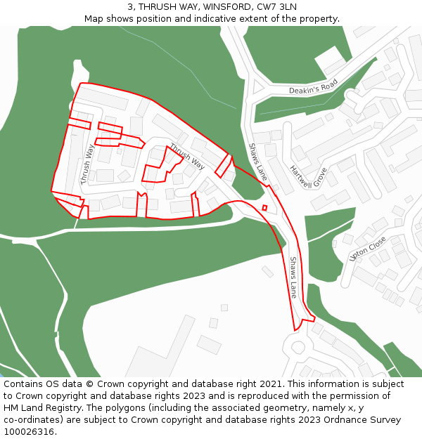 3, THRUSH WAY, WINSFORD, CW7 3LN: Location map and indicative extent of plot