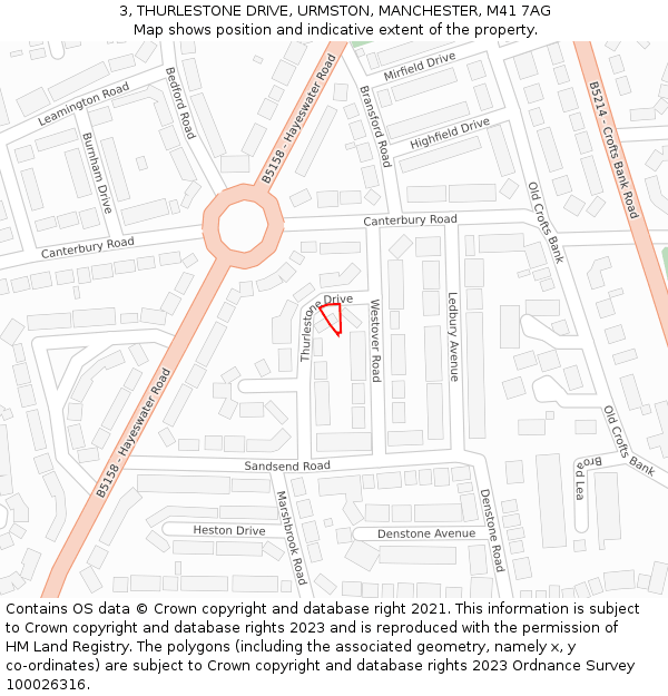 3, THURLESTONE DRIVE, URMSTON, MANCHESTER, M41 7AG: Location map and indicative extent of plot